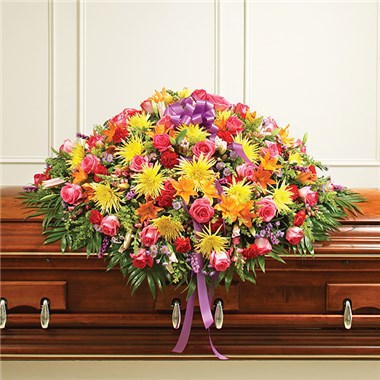 Multicolor Bright Mixed Flower Full Casket Cover